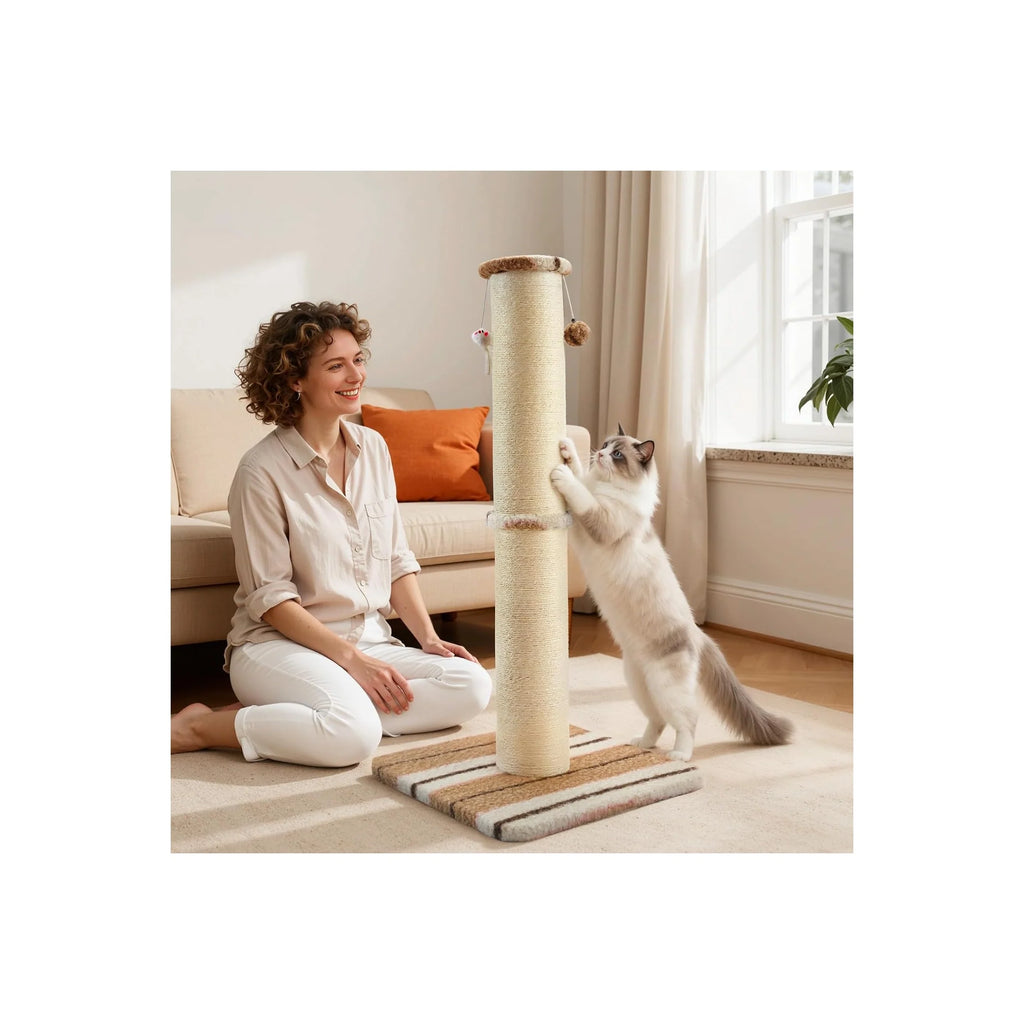 Cat Scratching Post 34 Inches Heavy Duty and Thick Scratching Post Sisal Rope with Hanging Ball and Mice for Indoor Cats