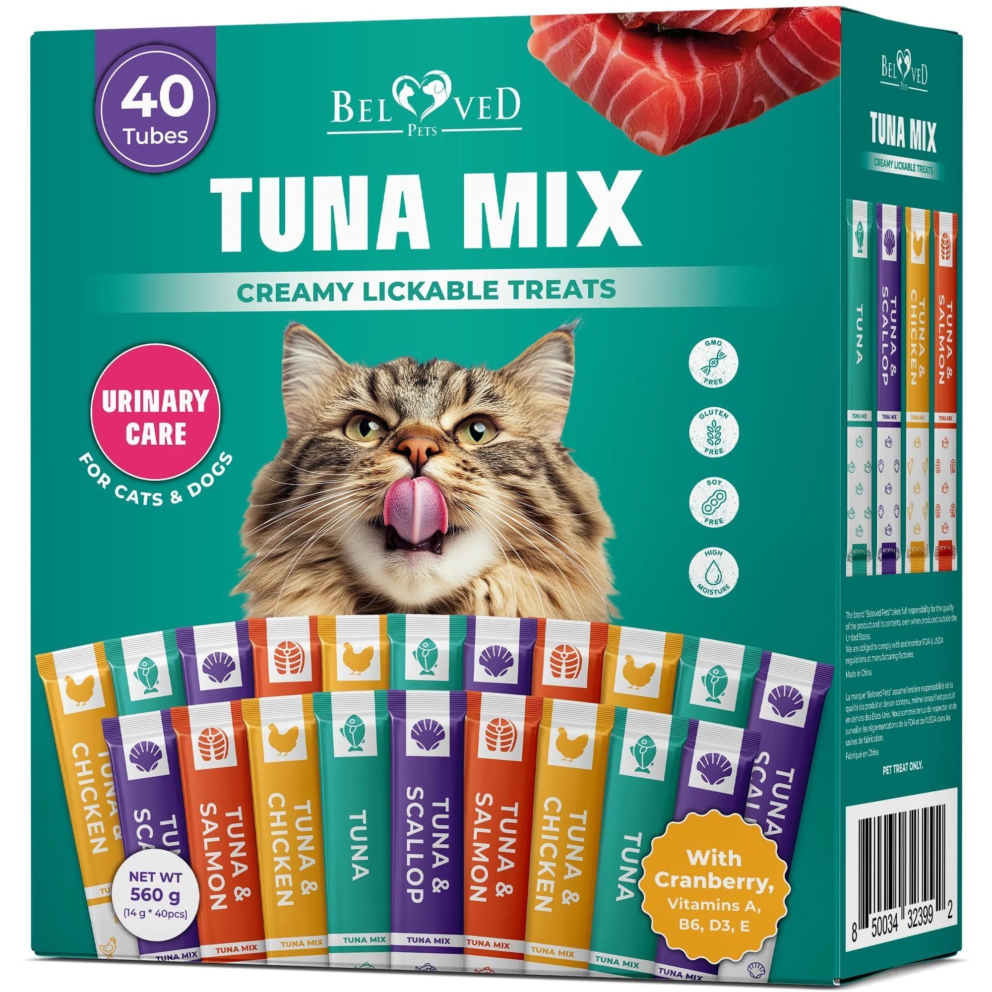 Lickable Cat Treats Squeeze Tubes 40 Sticks Tuna Urinary Care Multivitamin