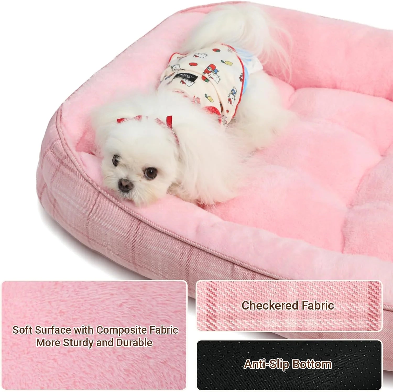 Dog Beds for Small Medium Dogs & Cats, Orthopedic Sleeping Pet Bed for Couch with Durable Puppy Cuddler and Anti-Slip Bottom Machine Washable((Pink)
