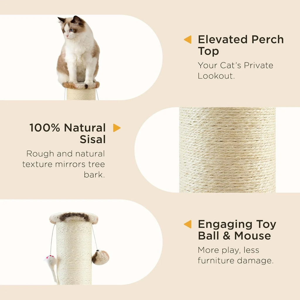 Cat Scratching Post 34 Inches Heavy Duty and Thick Scratching Post Sisal Rope with Hanging Ball and Mice for Indoor Cats