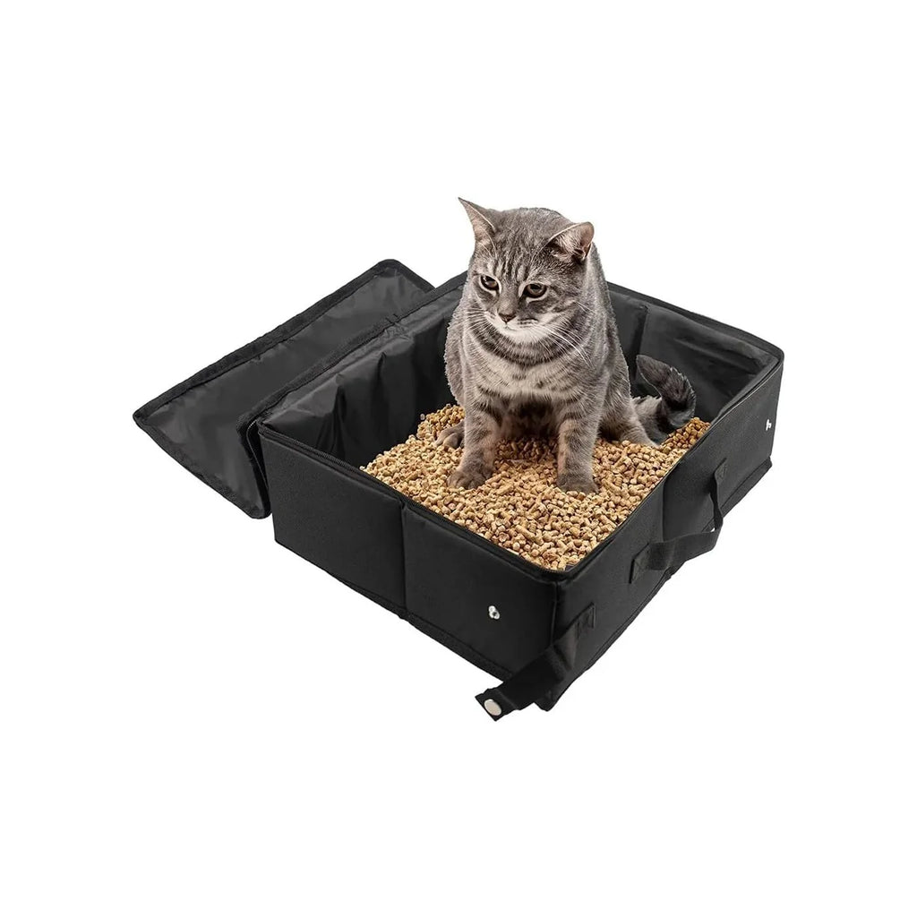 Travel Litter Box with Zipped Lid, Foldable Travel Litter Box, No Leakage, No Smell, Waterproof, Easy to Carry, Easy to Use in Hotels, Car