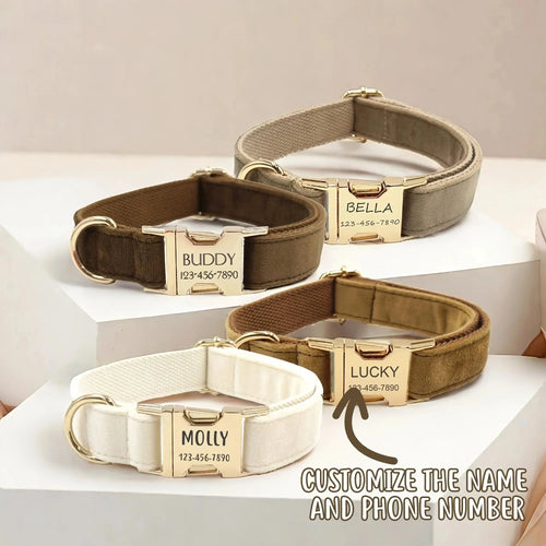 1Pc Personalized Dog Collar Velvet, Engraving Custom Name Phone Number ID Tag, Soft Comfy Adjustable Collars for Large