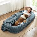 Click to See Full View 3+ 7 VIDEOS Human Dog Bed for Adult - Luxury Faux Fur Giant Size Dog Bed with Portable Handle, Egg Orthopedic Foam Bed with Blanketgrayish Blue
