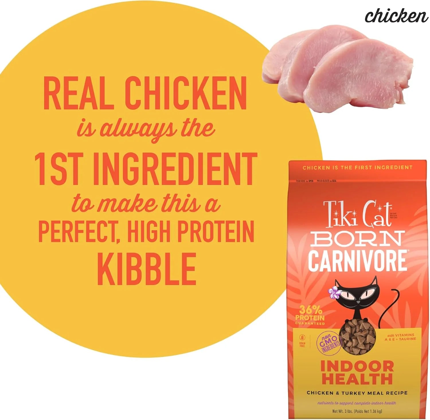 Cat Born Carnivore High Protein, Indoor Health, Chicken and Turkey Meal Recipe, Grain-Free Baked Kibble to Maximize Nutrients, Dry Cat Food, 3 Lb. Bag