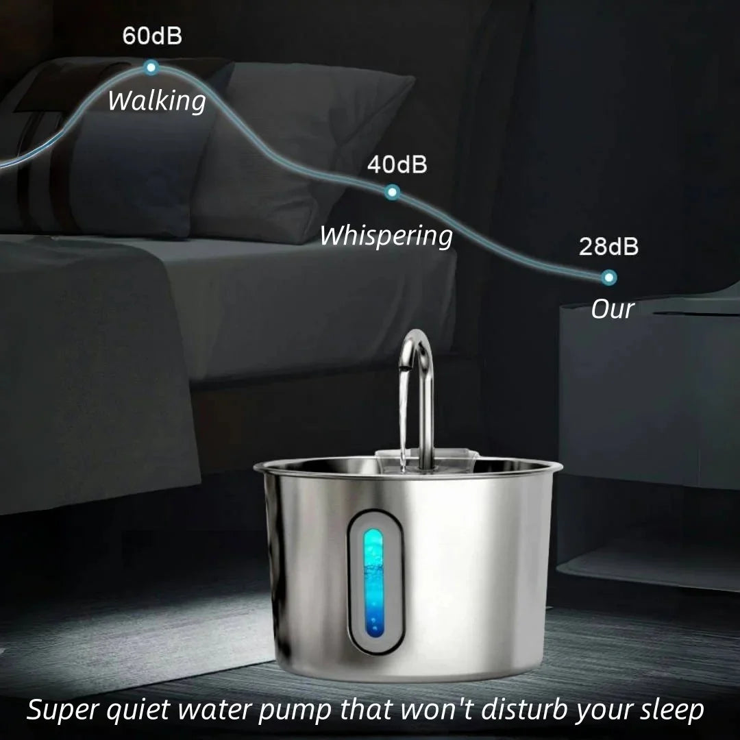Stainless Steel Cat & Dog Water Fountain 2.2L Ultra Quiet USB Powered Automatic Pet Drinking Fountain Durable for Indoor Pets