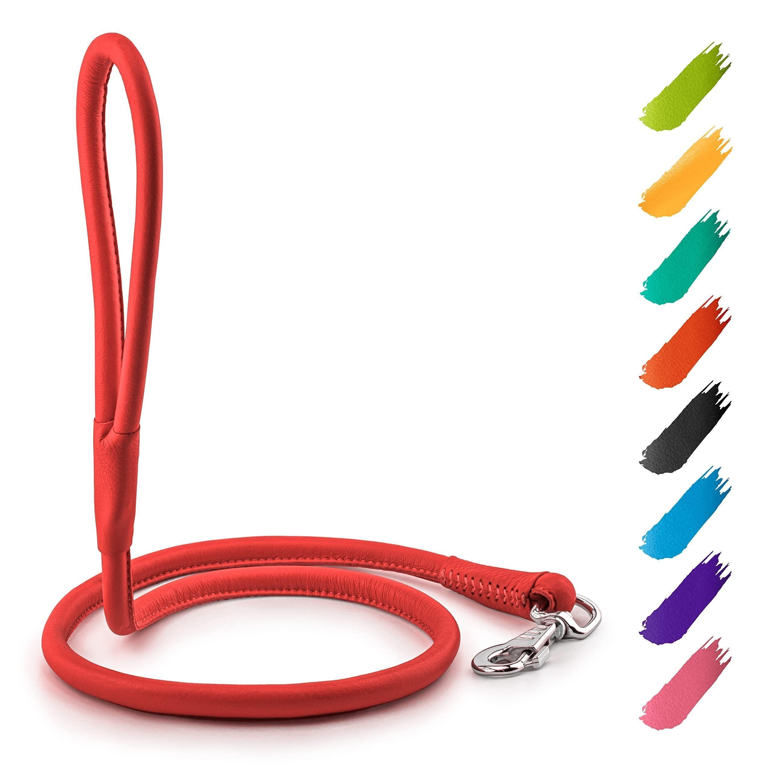 Rolled Leather Dog Leash 4 Ft X 0.5 in All Sizes Red