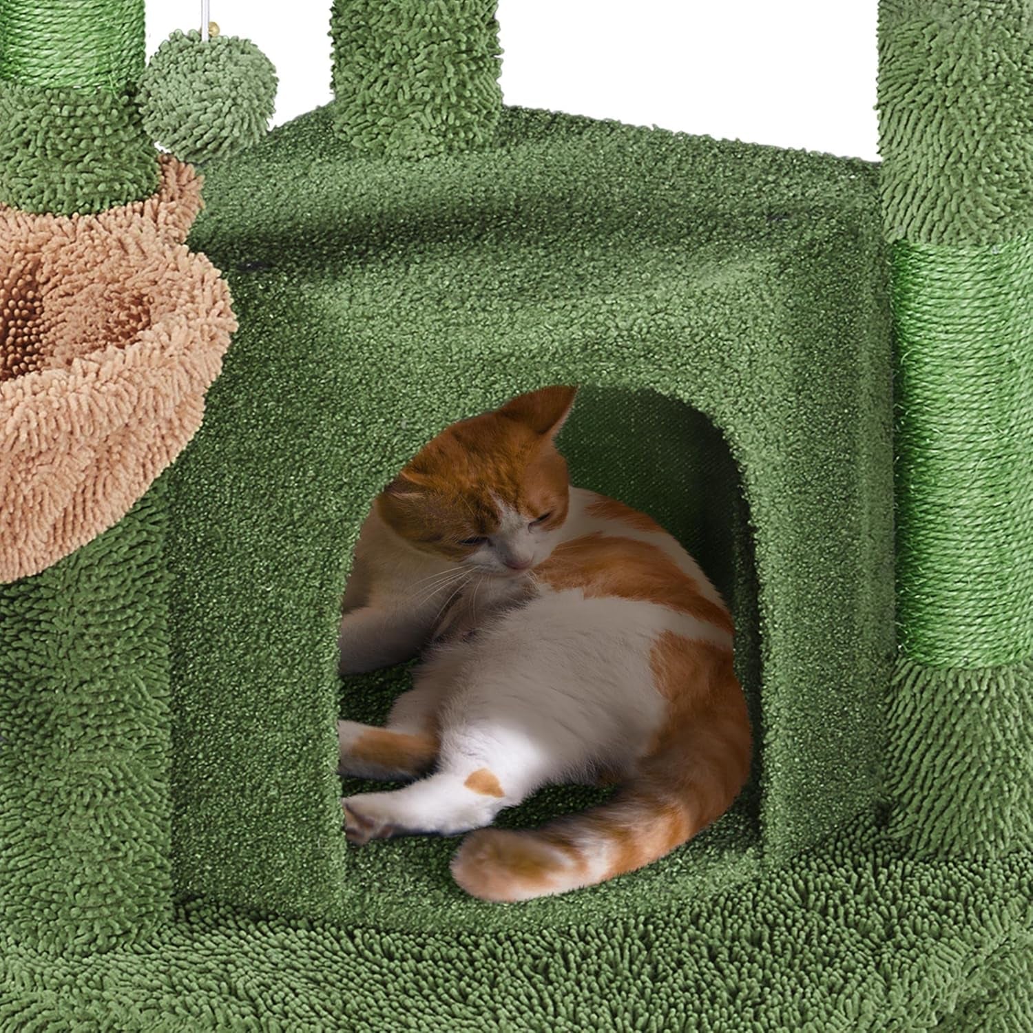 Cactus Cat Tree, 42In Cat Tower for Indoor Cats, Multi Level Kitten Condo Scratching Post, Cat Activity Center Pet Furniture W/Ball, Plush Perch, Platform, Basket