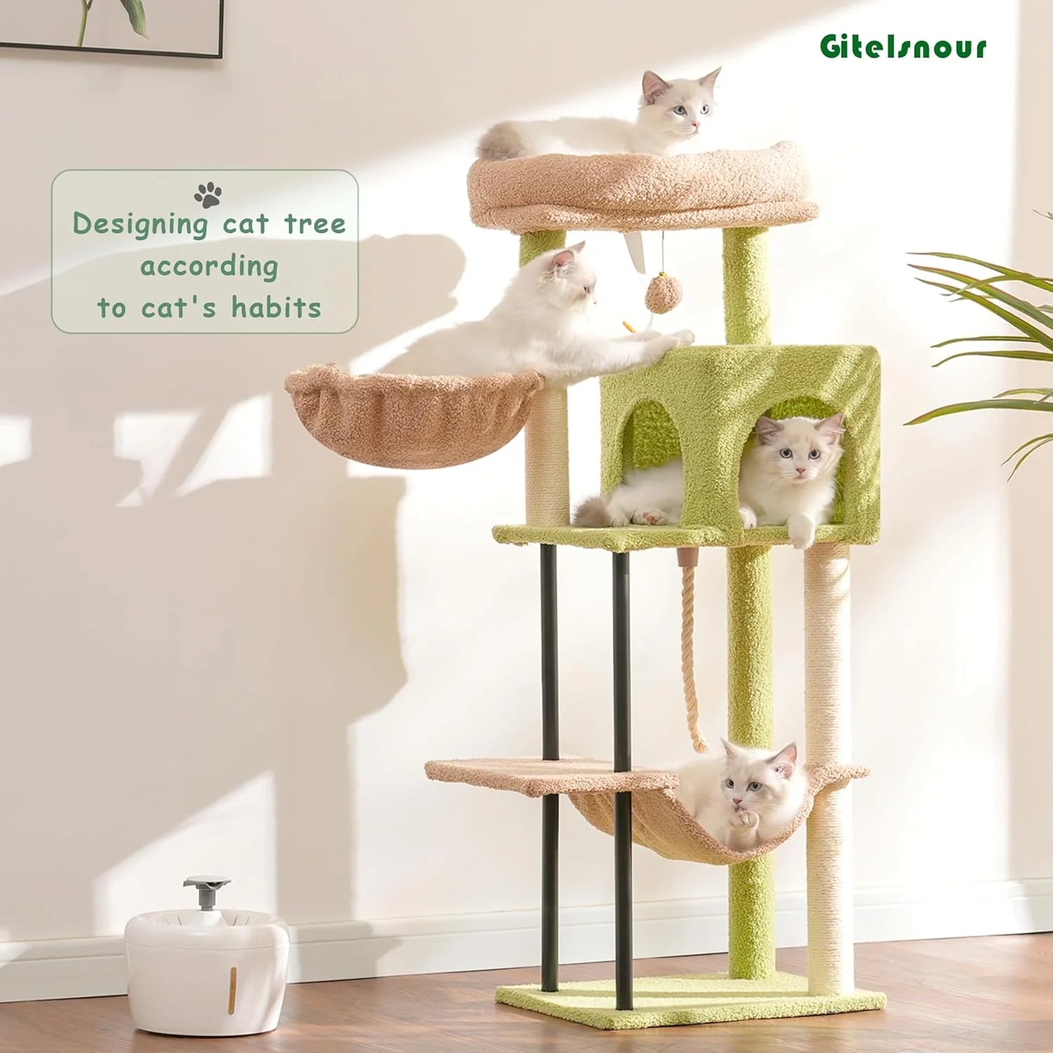 Cat Tree, Cat Tower for Indoor Cats, 43.3 Inch Cactus Cat Tree Tower with Sturdy Steel Tube, Hammock, Cat Condo for Small Cats and Kittens, Scratching Post