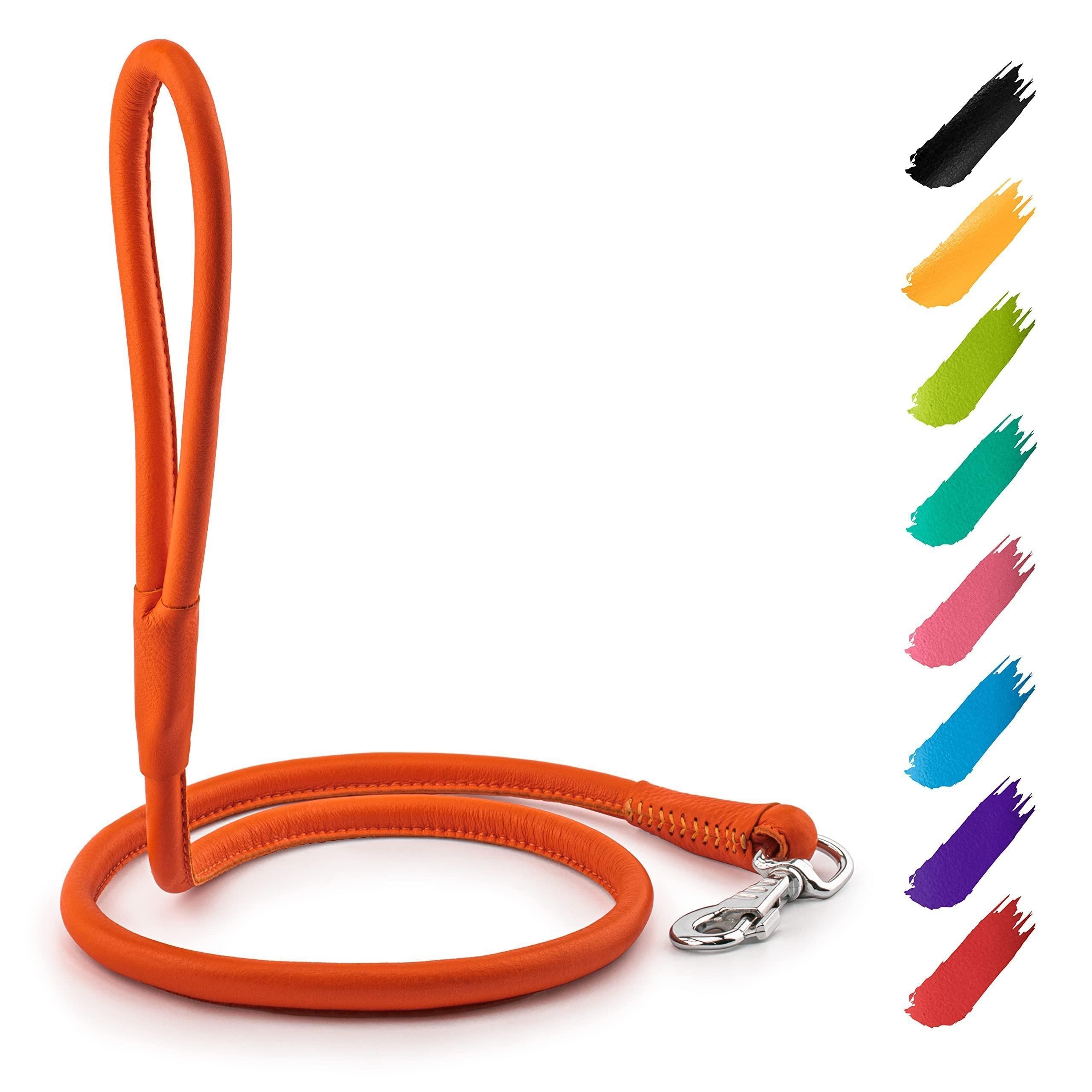 Rolled Leather Dog Leash 4 Ft X 0.4 in All Sizes Orange