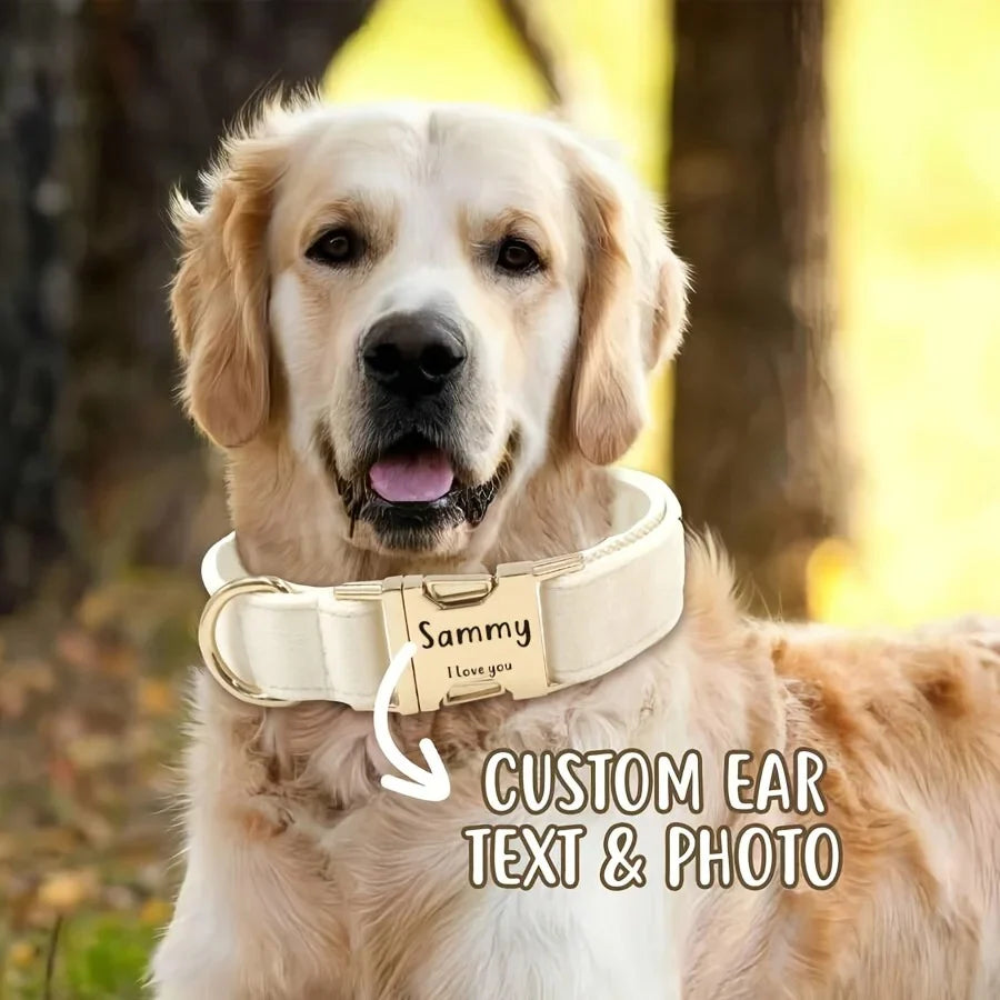1Pc Personalized Dog Collar Velvet, Engraving Custom Name Phone Number ID Tag, Soft Comfy Adjustable Collars for Large