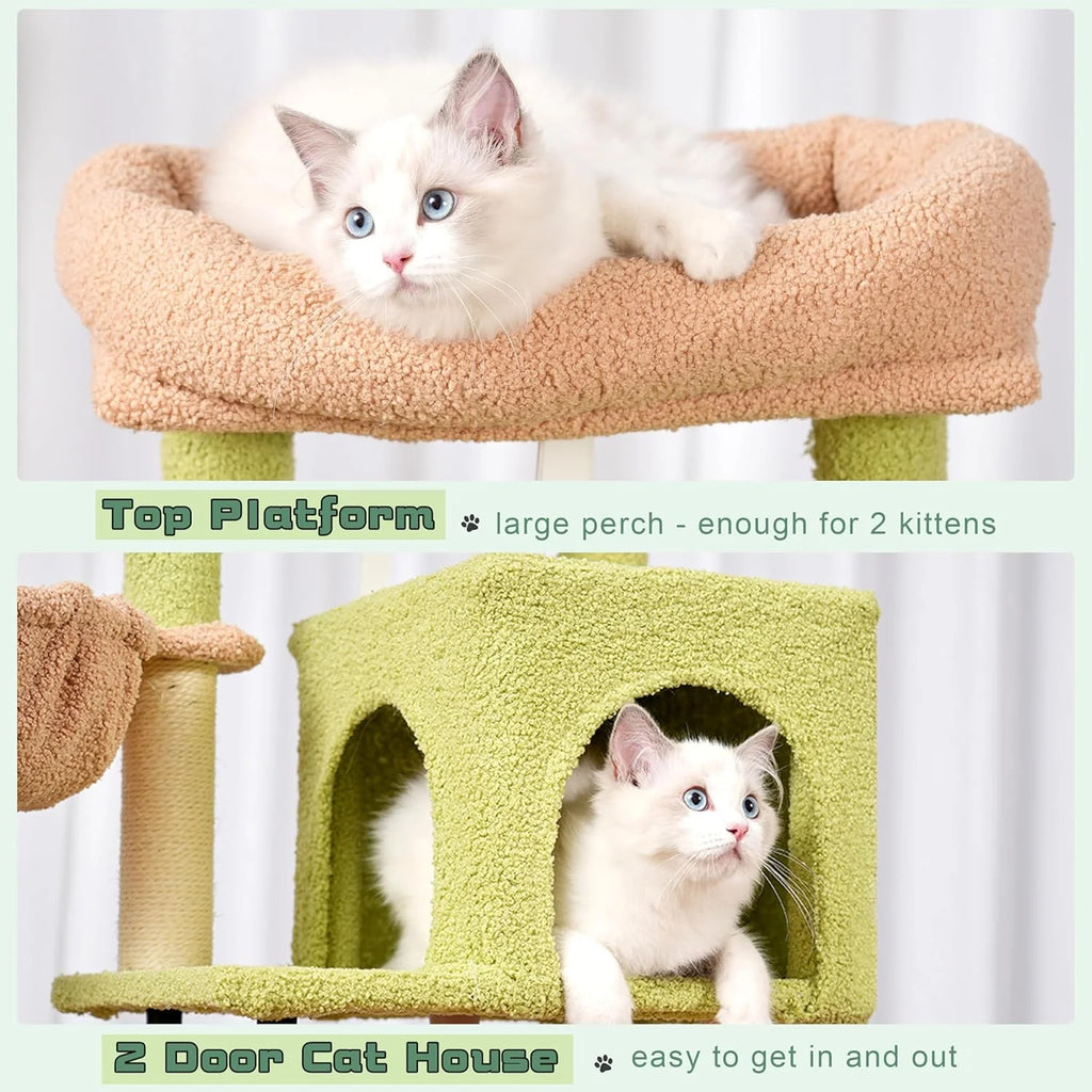 Cat Tree, Cat Tower for Indoor Cats, 43.3 Inch Cactus Cat Tree Tower with Sturdy Steel Tube, Hammock, Cat Condo for Small Cats and Kittens, Scratching Post
