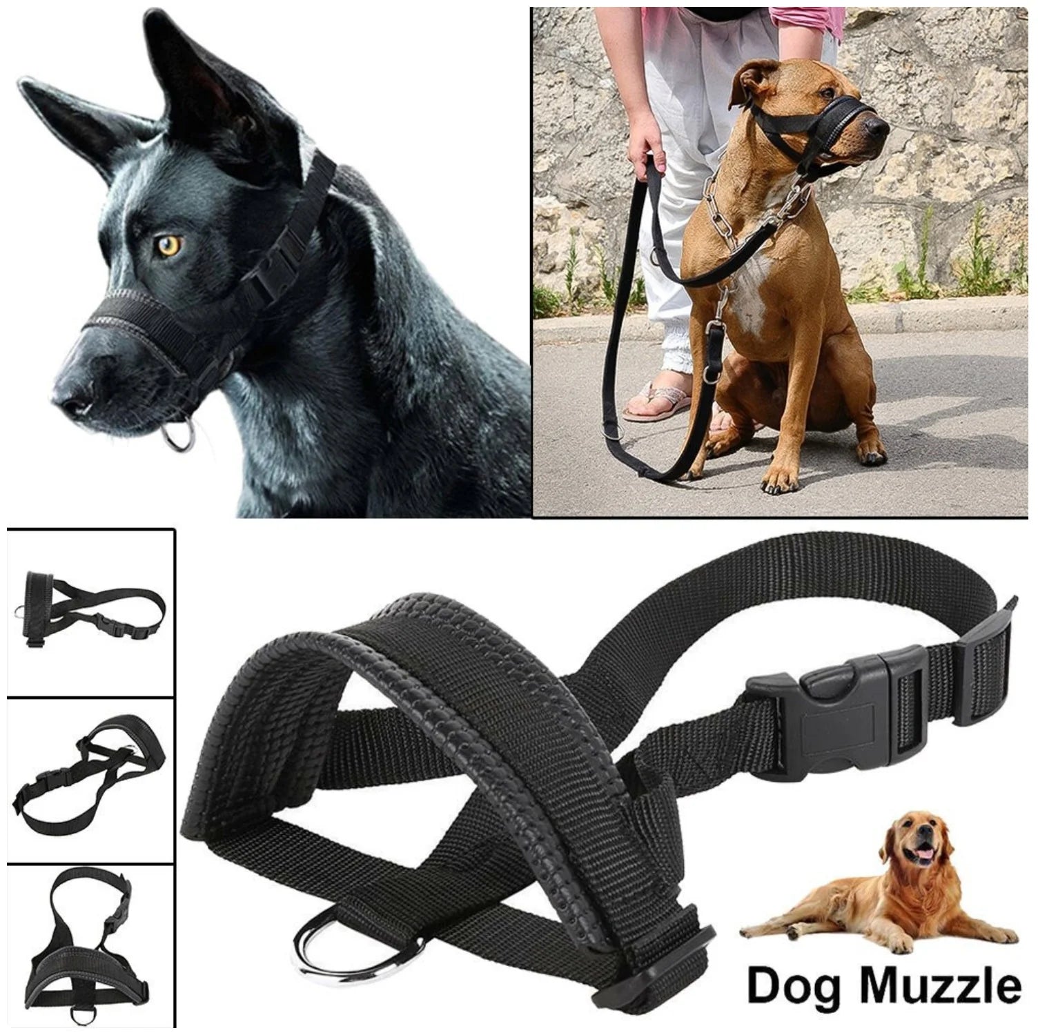 Adjustable Dog Muzzle - Anti-Bite & Anti-Chewing Leather Padded Mouth Cover for Small to Large Dogs