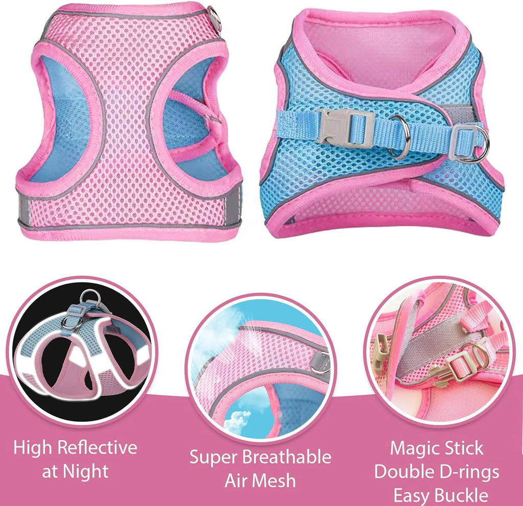 Soft Small Dog Harness and Leash Set Mesh Puppy Harnesses Leash Easy Walk Dog Harness Vest Adjustable Reflective No Pull Dog Harnesses for Small Dogs Cats