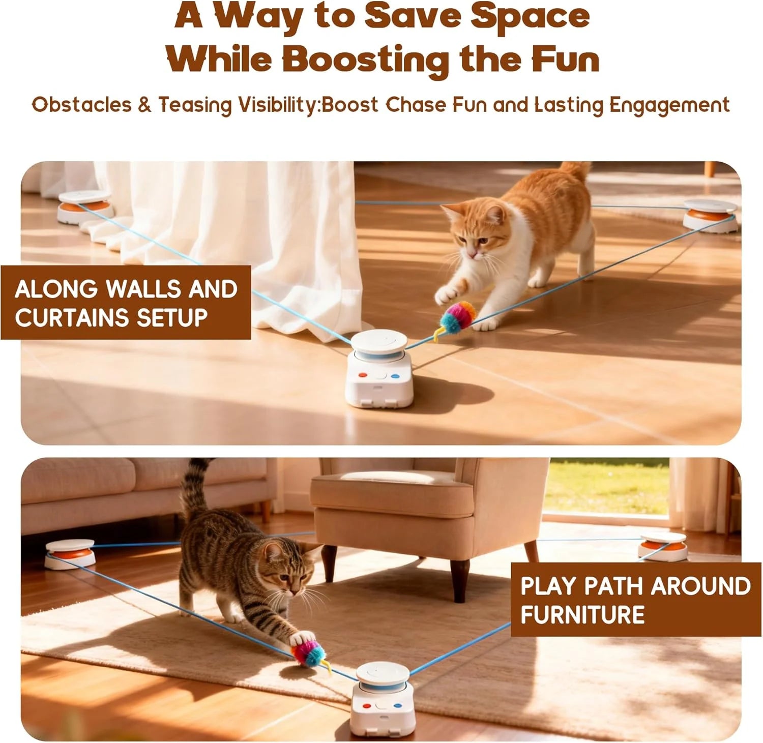 Interactive Cat Toy for Indoor Cats – Automatic Moving & Enrichment Toy for Indoor Cats/Kitten, Auto/Manual Control Cat Treadmill for Exercise & Mental Stimulation, Stimulating Chase Toys