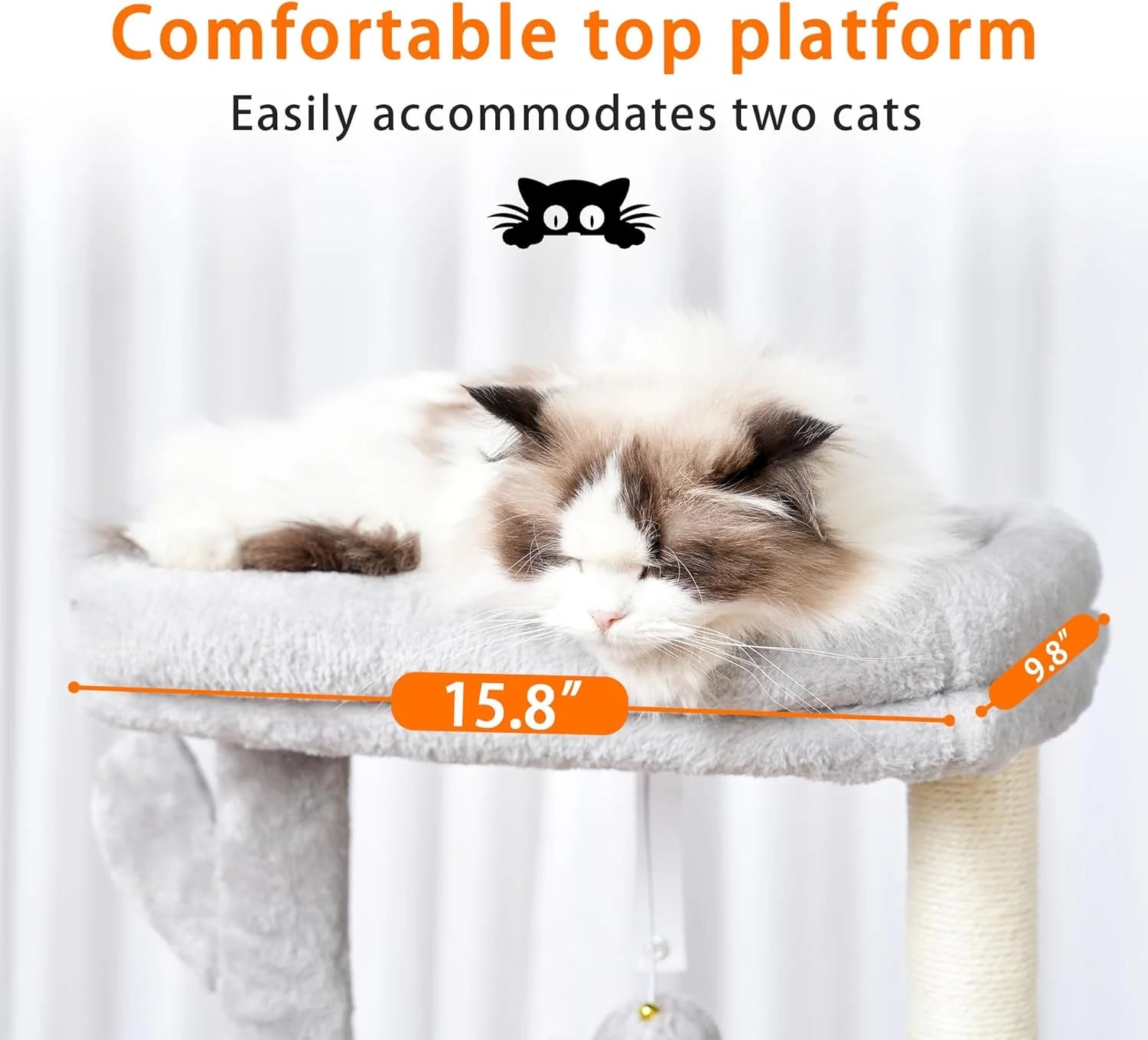 Cat Tree, 39.4 Inches Tower Condo with Scratching Post, Cat Tower for Indoor Cats, Fully Wrapped Sisal Pole, Soft Platform, 2 Baskets and Dangling Toy, Light Gray HCT006SW