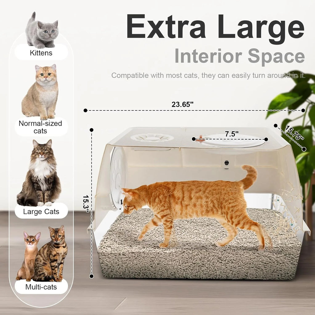 Steel Litter Box with Lid XL Extra Large Litter Box Enclosed Top Entry Metal Litterbox for Big Cats Easy Cleaning Less Leakage & High Sided with Mat Aisle & Scoop