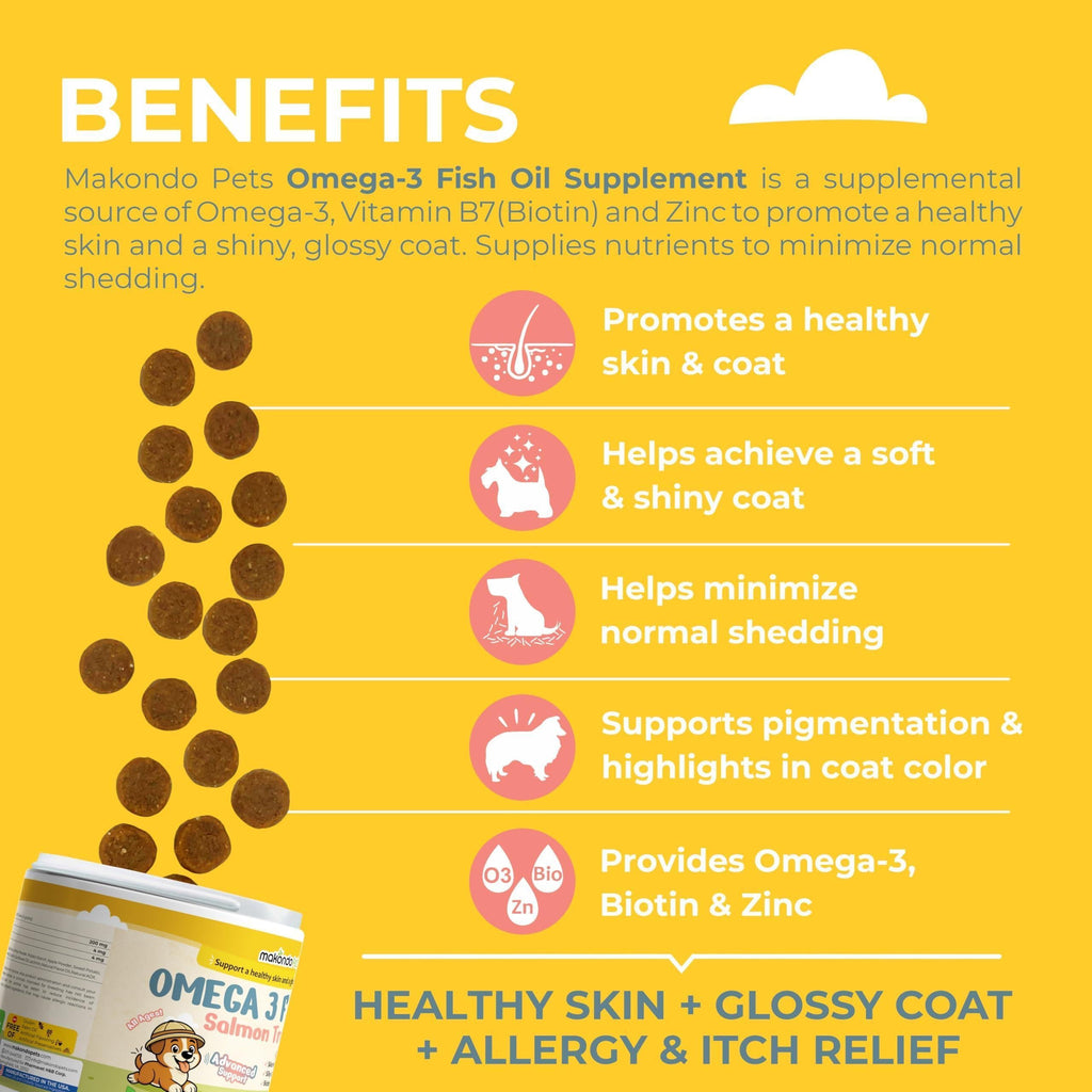 Omega-3 Fish Oil Chews for Dogs 120 Count Skin & Coat Shedding EPA & DHA