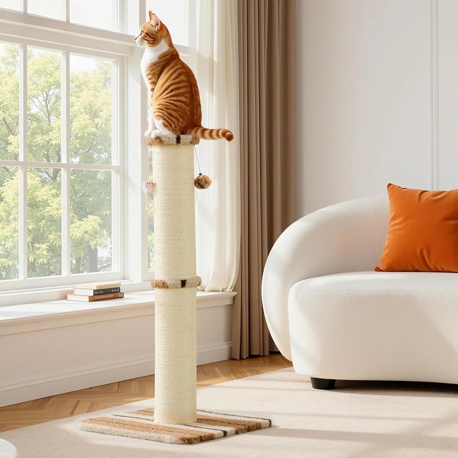 Cat Scratching Post 34 Inches Heavy Duty and Thick Scratching Post Sisal Rope with Hanging Ball and Mice for Indoor Cats