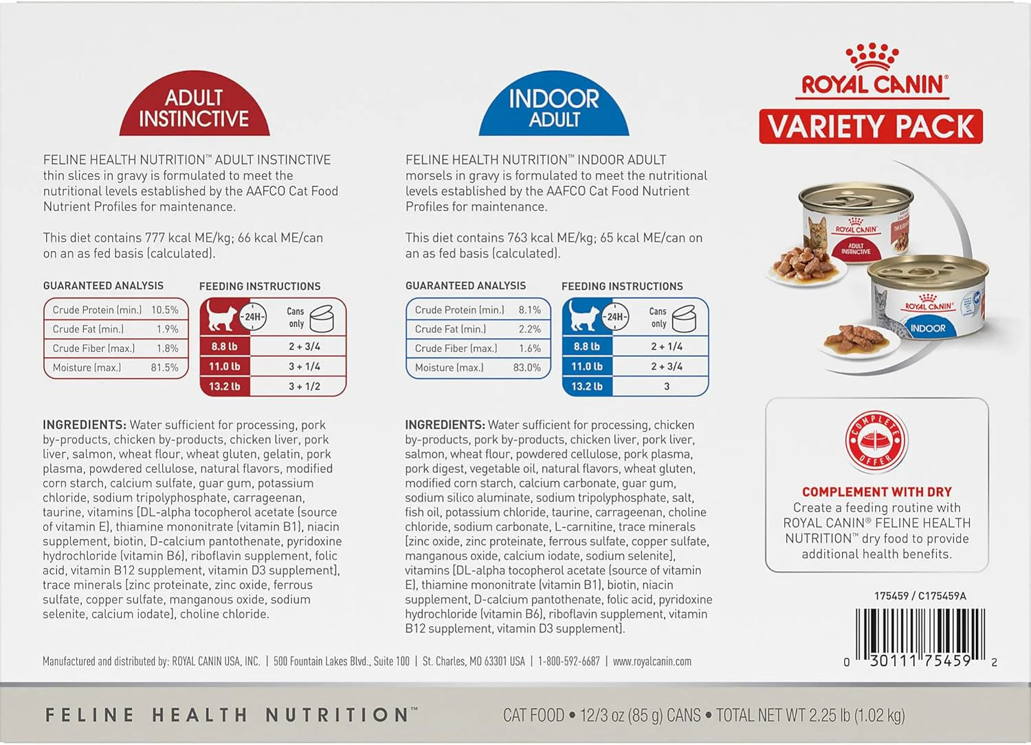 Feline Health Nutrition Indoor Adult & Adult Instinctive Thin Slices in Gravy and Morsels in Gravy Variety Pack Cat Food, 3 Oz (Pack of 12)
