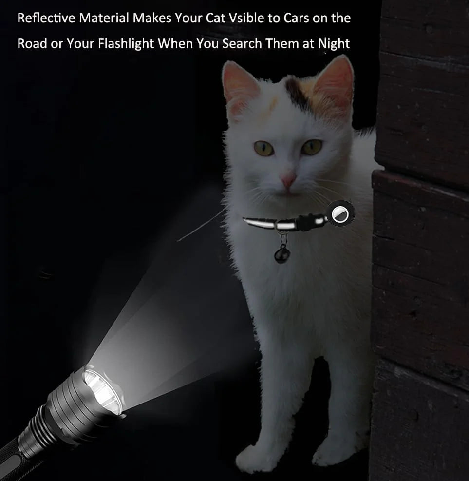 Breakaway Airtag Cat Collar with Reflective Strip, Compatible with Airtag – Lightweight and Adjustable Kitten Collar for Boy and Girl Kittens, Includes Safety Release Buckle and Bell