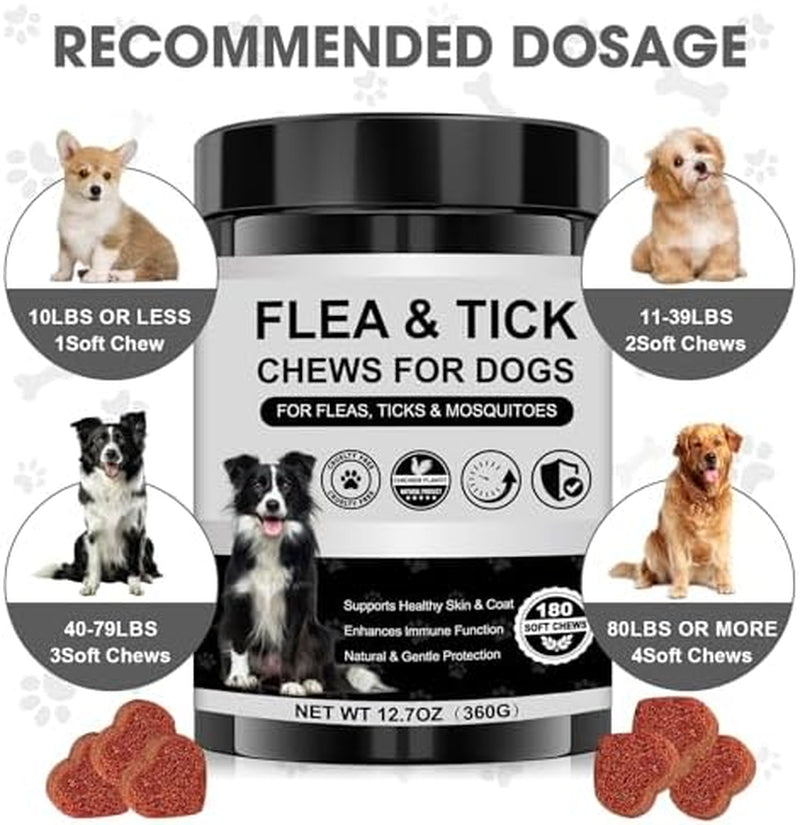 Dog Flea and Tick Chewable Supplement – Natural Support for Skin & Coat Health, Seasonal Comfort & Itch Relief – 180 Soft Chews with Chicken Flavor for Dogs & Puppies (180Pcs)