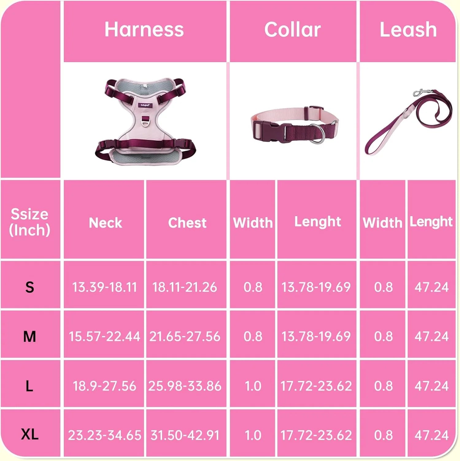 Dog Harness Leash and Collar Set, Soft Adjustable Dogs Vest Reflective and Comfortable Handle Pink Small