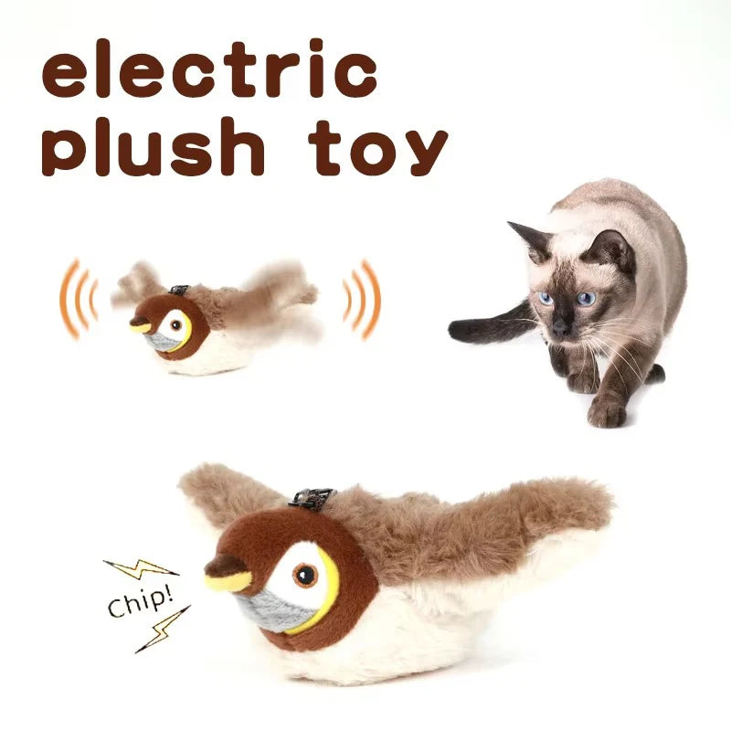 Upgraded Interactive Chirping Bird Cat Toys with Flapping Wings,No Flying Birds Cats Toy, Flying Simulation Electric Sparrow Shaking Hunting Pet Toy for Indoor-Larger