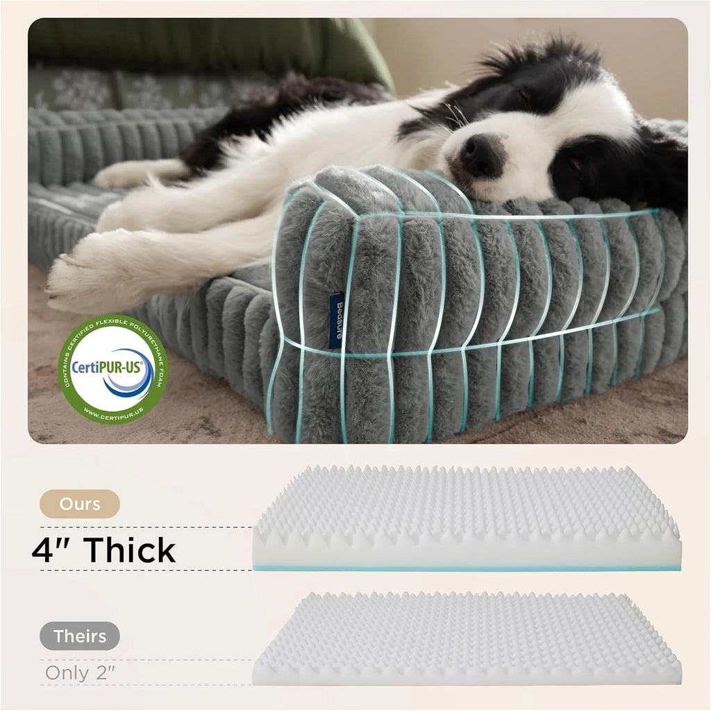 Orthopedic Dog Beds for Extra Large Dogs, Waterproof Memory Foam XL Pet Bed with Sides, Non-Slip and Egg-Crate Foam Big Dog Couch Sofa with Washable Removable Corduroy Cover, Grey