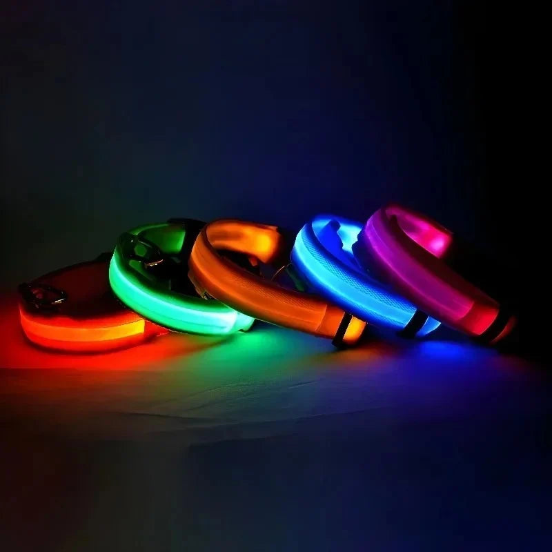 Dog Collar Nylon LED Night Safety Flashing Glow in the Dark Pet Dog Leash Pet Dogs Luminous Fluorescent Dog Accessories Collar (L)