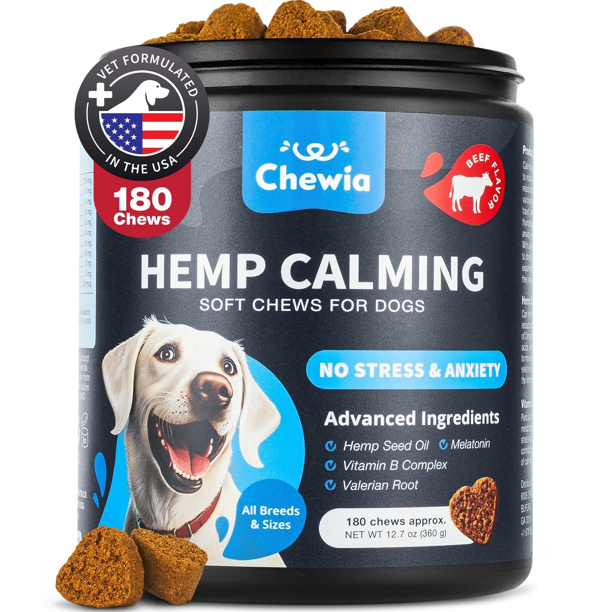 Hemp Calming Chews for Dogs Anxiety Relief L-Theanine & Chamomile