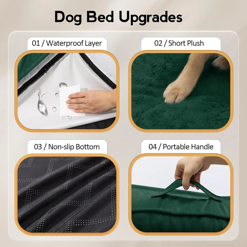 Large Dog Bed - Orthopedic Egg-Crate Memory Foam Dog Beds with Removable Washable Cover, Waterproof Pet Beds with Non-Slip Bottom(Green)