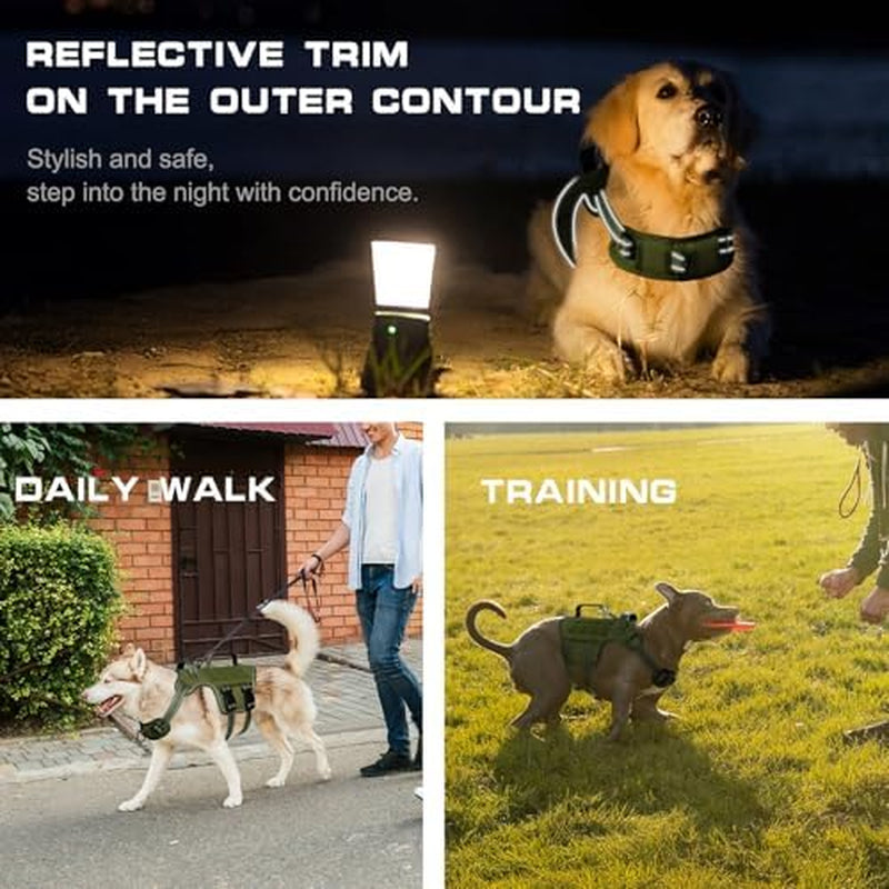 Dog Harness for Large Dogs Heavy Duty, Tactical No Pull Dog Harness with Molle System, Easy on and off Service Dog Vest, Breathable Padded, Adjustable Reflective Pet Vest for Walking Hiking Training
