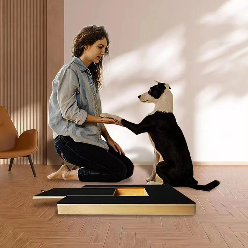 Dog Nail Scratch Board with Treat Drawer, Wooden Nail Scratch Pad for Dogs for Stress-Free Grooming, Dog Scratching Board with Treat Box, Pet Nail Filing Toy for All Breeds