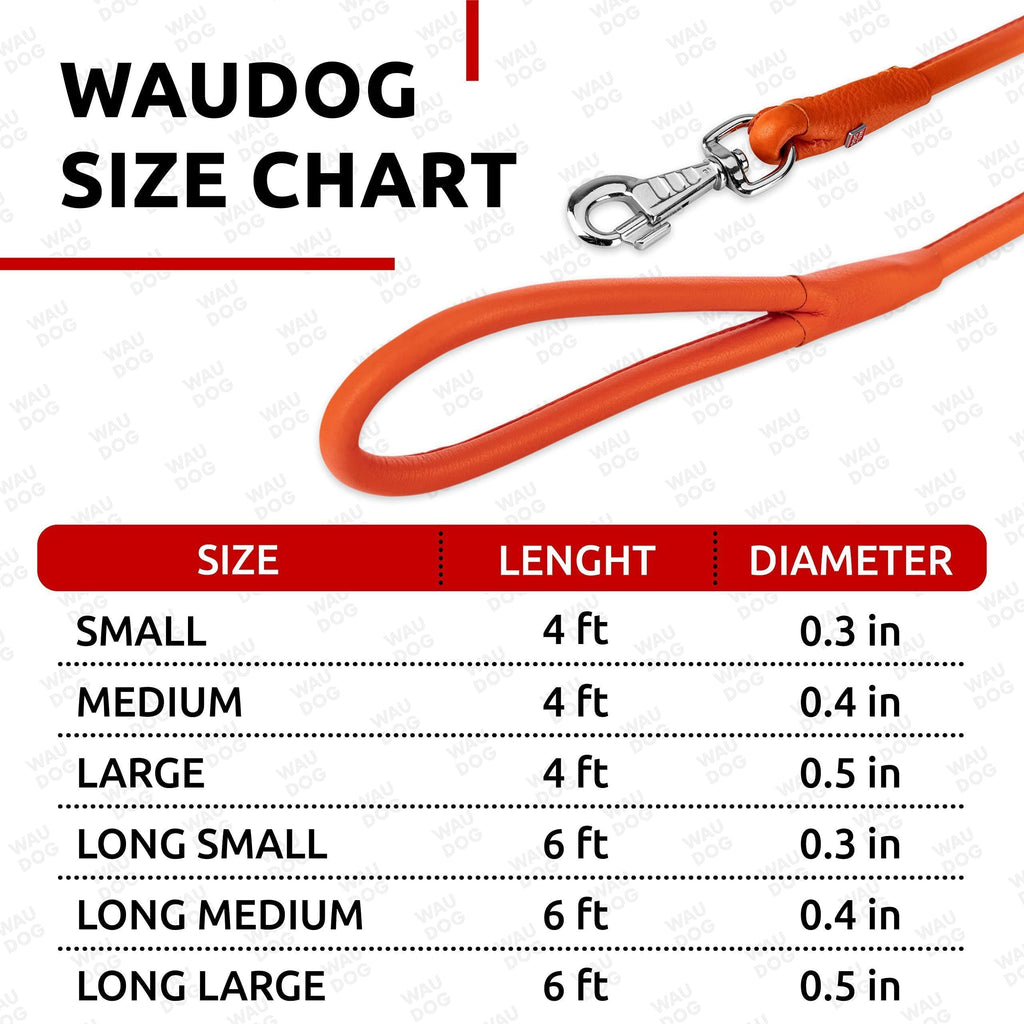 Rolled Leather Dog Leash 4 Ft X 0.4 in All Sizes Orange