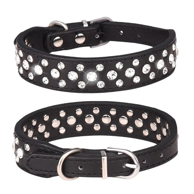 Pet Collars for Small Dogs, Pet Collars, Rhinestone PU Collars for Cats and Dogs, Adjustable to Prevent Pets from Being Lost