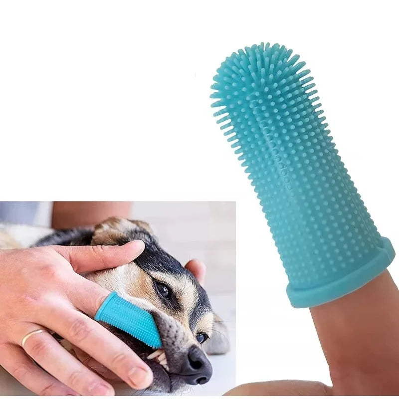 Dog Toothbrush, 360 Dog Tooth Brushing Kit, Finger Toothbrush, Cat Tooth Brush, Teeth Cleaning, Pet Tooth Brush for Small & Large Pets, Pet Toothpaste Not Included, 1-Pack Blue