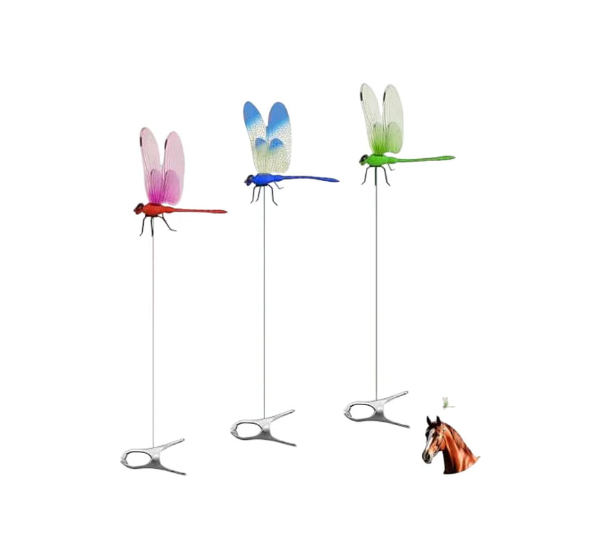 3 Pcs Dragonfly Clip Bug Repellent, 3D Fake Dragon Fly Garden Decor, Dragon Fly Hat Clip,Deer and Horse Fly Deterrent,Humming Bird Stakes,Garden Bird and Fly Scare Devices for Indoor Outdoor