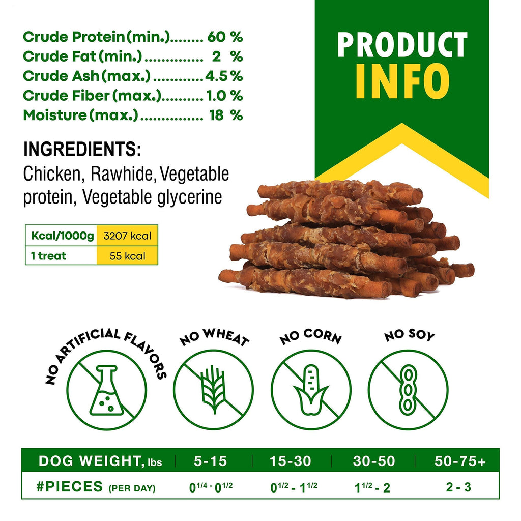 Smoked Rawhide Sticks for Dogs Chicken-Wrapped Grain-Free Chews