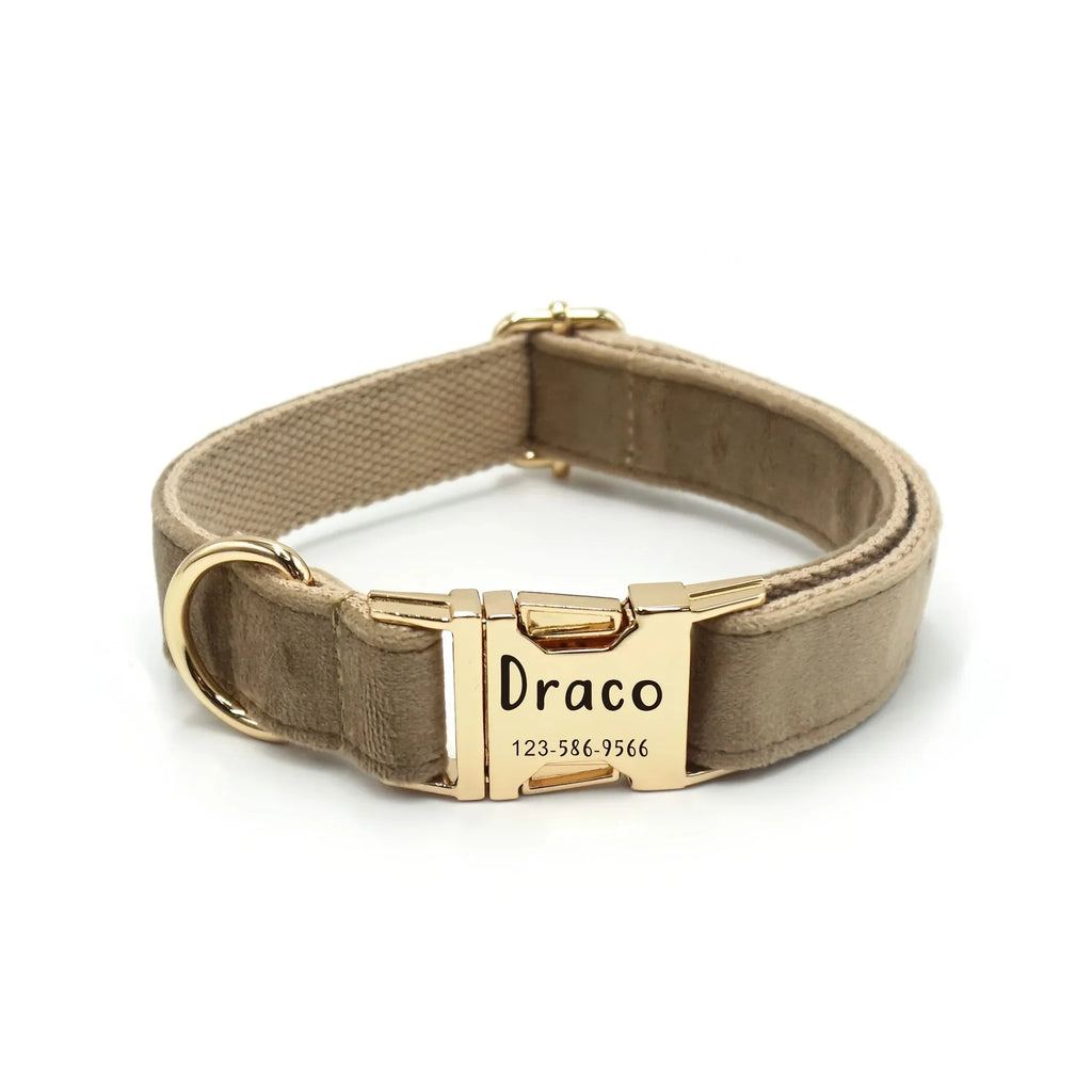 1Pc Personalized Dog Collar Velvet, Engraving Custom Name Phone Number ID Tag, Soft Comfy Adjustable Collars for Large