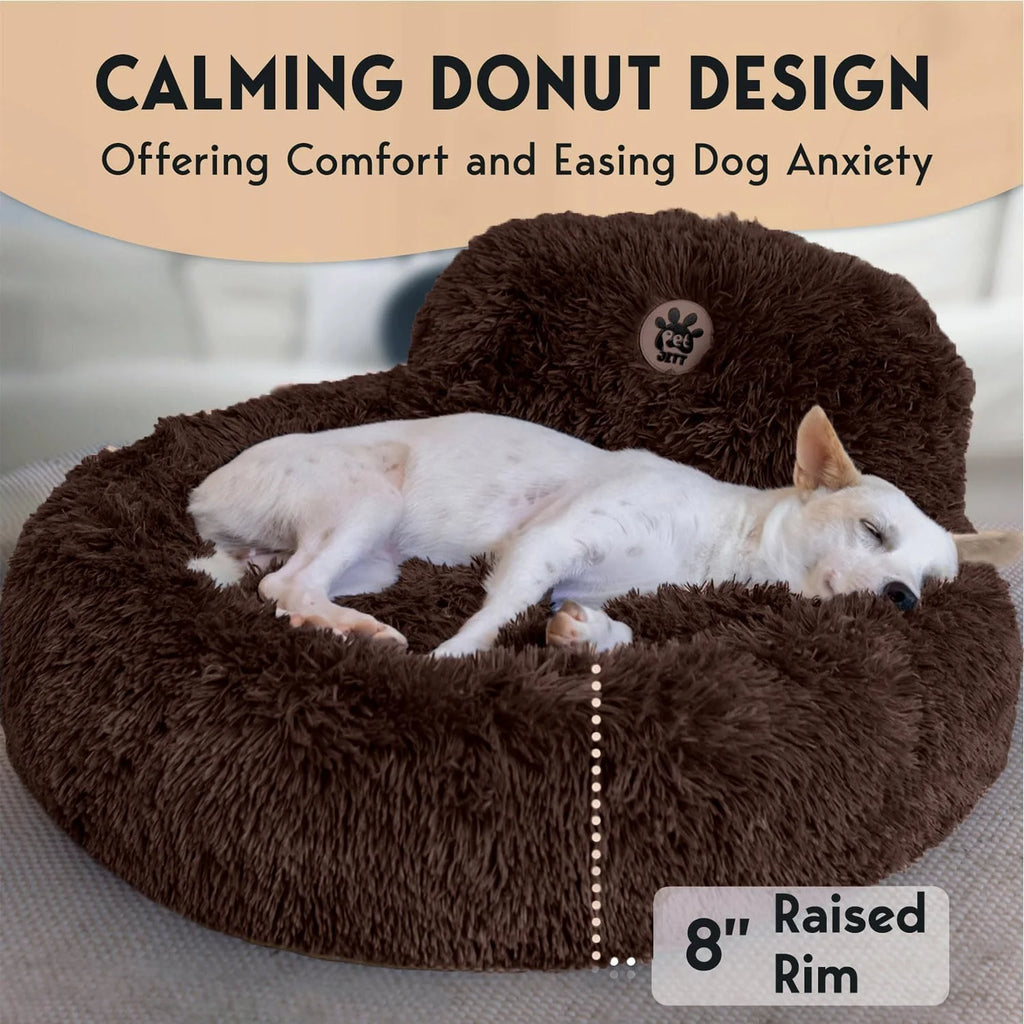 Petjett Calming Dog Bed Medium Size Dog - Donut Bed, Anti-Slip & Washable Super Soft Fluffy Plush round Bed, Anti-Anxiety Premium Comfort Pet Bed, Fits Dogs- Brown