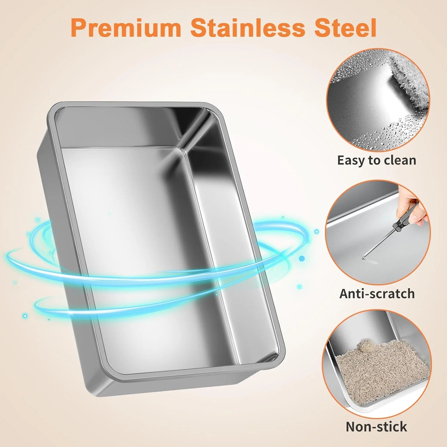 Stainless Steel Cat Litter Box with Lid 110° Flip-Top Extra Large Enclosed Litter Box Non-Sticky Metal Pan with High Sided & Scoop, Odor Free, Front & Top Entry, Anti-Leakage, Easy Cleaning