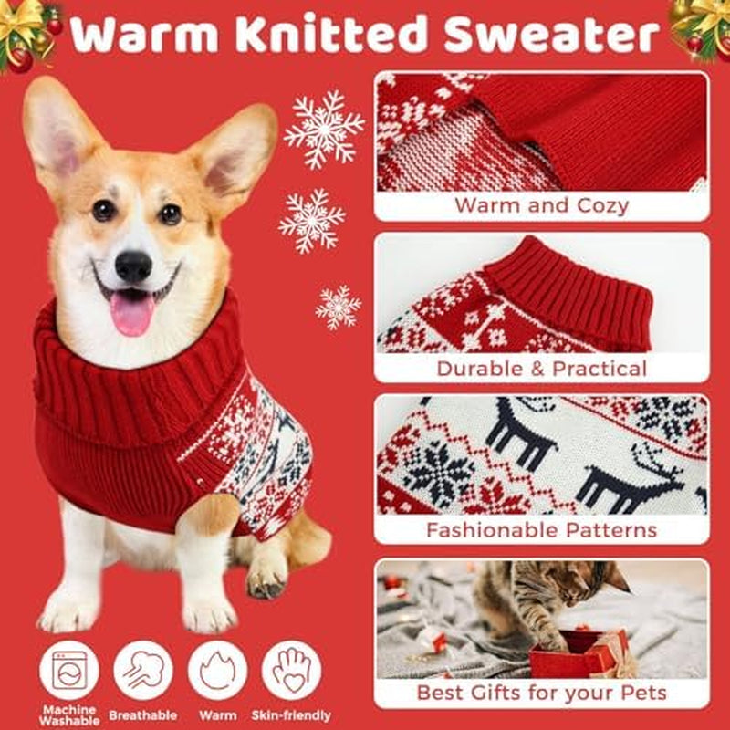 Christmas Dog Sweaters for Small Medium Large Dogs and Cats,Pet Soft Warm Holiday Outfit Girl & Boy,Pup Winter Clothes Turtleneck Double Knitting Collar for Outdoors Playing (Deer, L)
