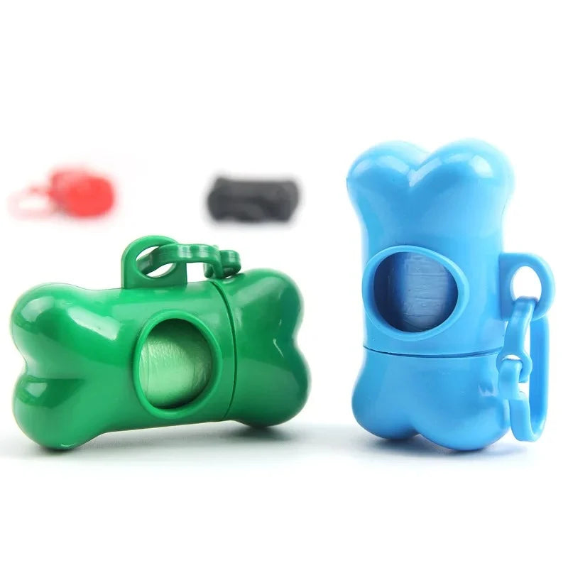 Portable Bone Shaped Dog Waste Bag Holder with Disposable Pet Garbage Bags for Outdoor Walking Supply