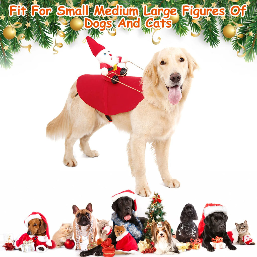 S-M-L-XL Options -- 1Pc Pet Christmas Costumes Red Winter Coat for Dog Riding Santa Claus with Bell Clothes New Year Outfit Cosplay Costumes Party Dress up for Cats