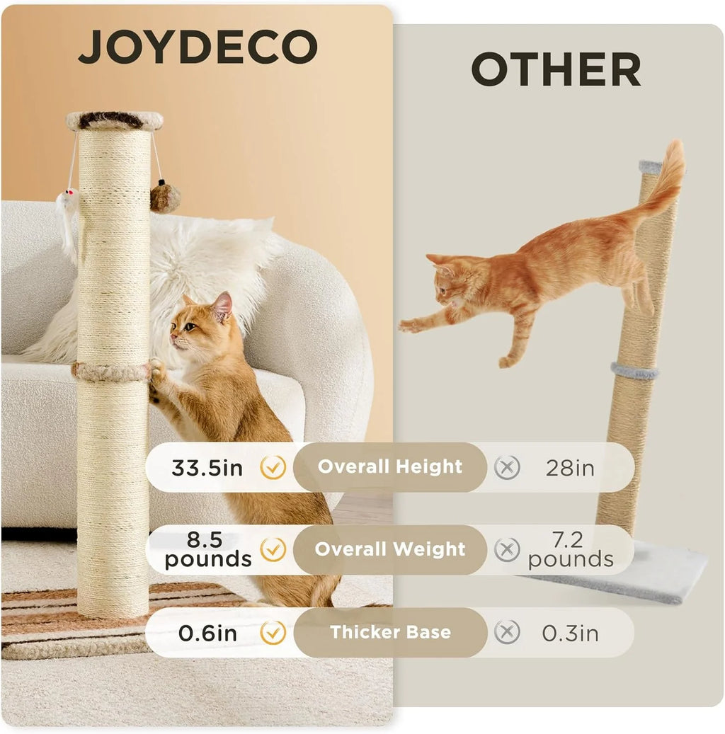 Cat Scratching Post 34 Inches Heavy Duty and Thick Scratching Post Sisal Rope with Hanging Ball and Mice for Indoor Cats
