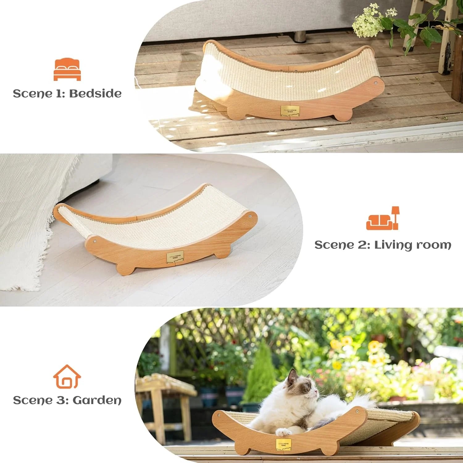 PETS Sisal Cat Scratcher Bed for Indoor Cats Hammock for Scratching Pad Cat Chair Natural Sisal Scratch Post for Large Cats Scratcher Lounge, Wooden Cat Furniture