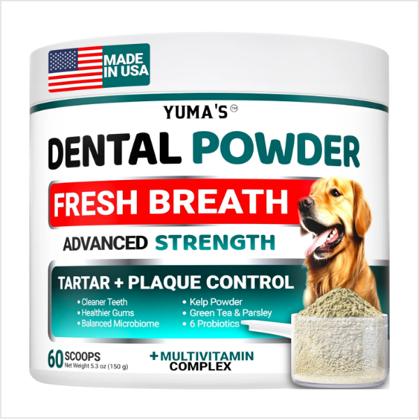 Dog Dental Powder Breath Freshener Dog Teeth Cleaning Powder Tartar and Plaque off Remover for Dogs Probiotics Multivitamin Blend Pet Oral Care Vitamins and Supplements All Breeds & Sizes
