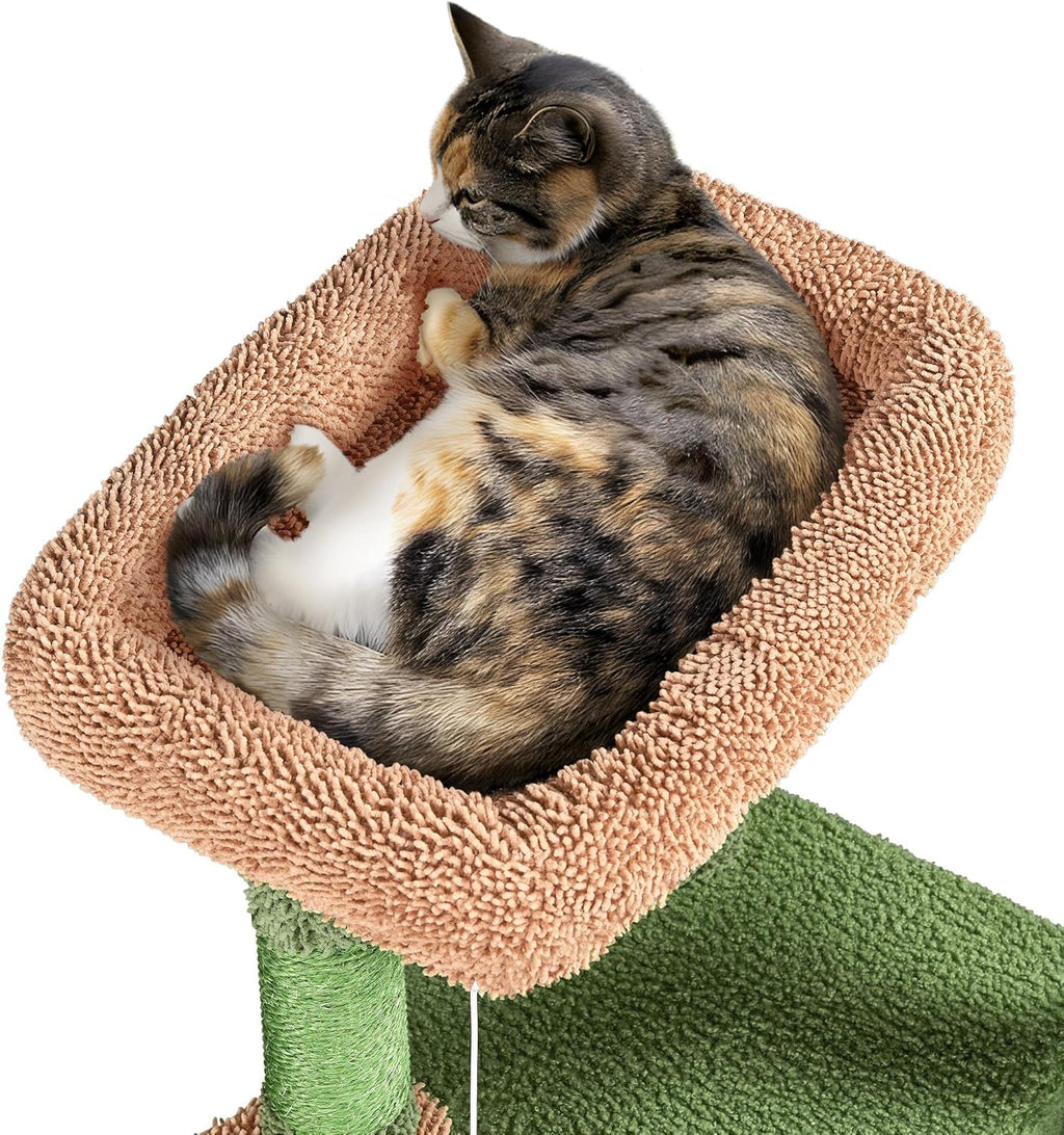 Cactus Cat Tree, 42In Cat Tower for Indoor Cats, Multi Level Kitten Condo Scratching Post, Cat Activity Center Pet Furniture W/Ball, Plush Perch, Platform, Basket