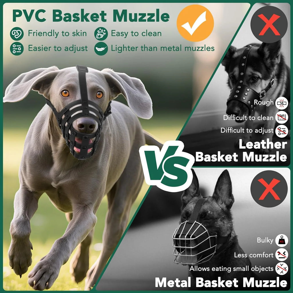 Dog Muzzle for Medium Large Dogs, Humane Basket Muzzle, Soft & Lightweight & Adjustable | anti Biting Chewing Eating, Suits Training Walks Grooming Vet Visits, Drink & Pant Easily L
