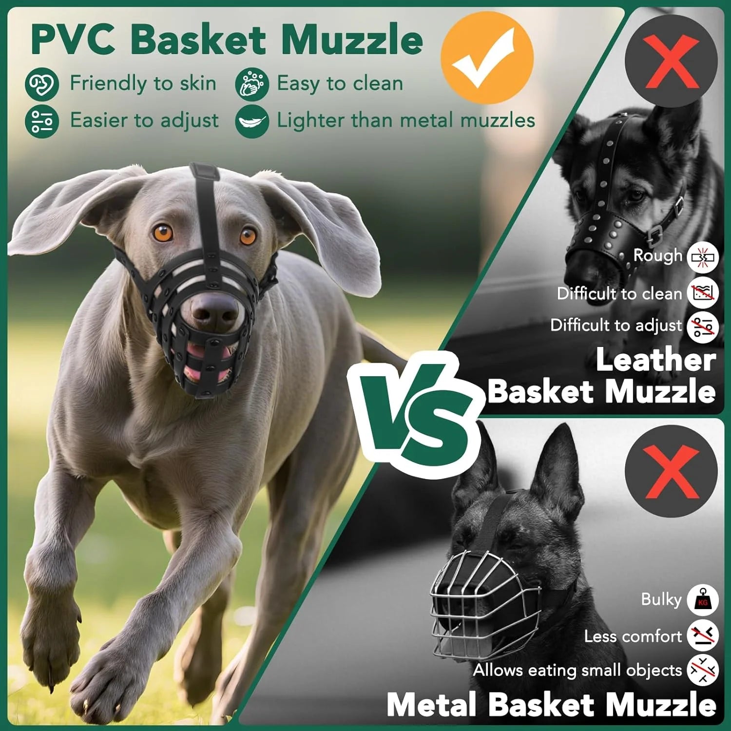 Dog Muzzle for Medium Large Dogs, Humane Basket Muzzle, Soft & Lightweight & Adjustable | anti Biting Chewing Eating, Suits Training Walks Grooming Vet Visits, Drink & Pant Easily L